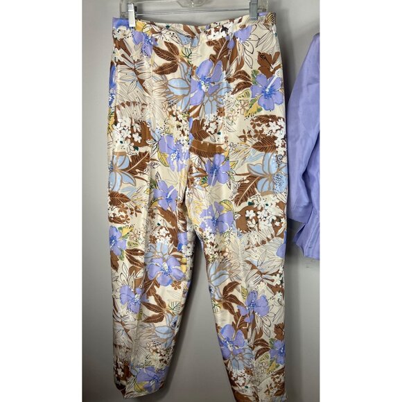 Adrianna Papell Lavender Silk Blouse & Floral Pants Set Size 16 - Picture 3 of 13
